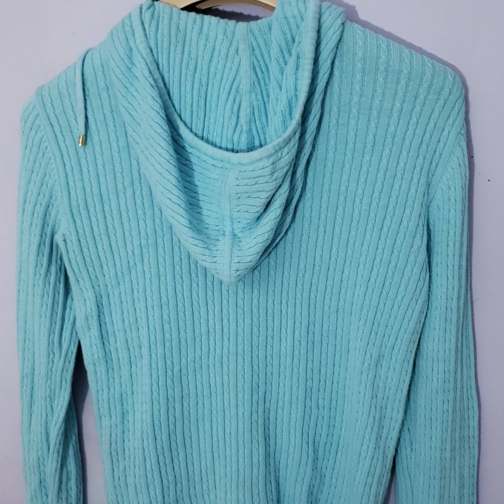 Lauren by Ralph Lauren Cable Knit L/S Hoodie Sweater Gold RL Logo - Picture 7 of 11